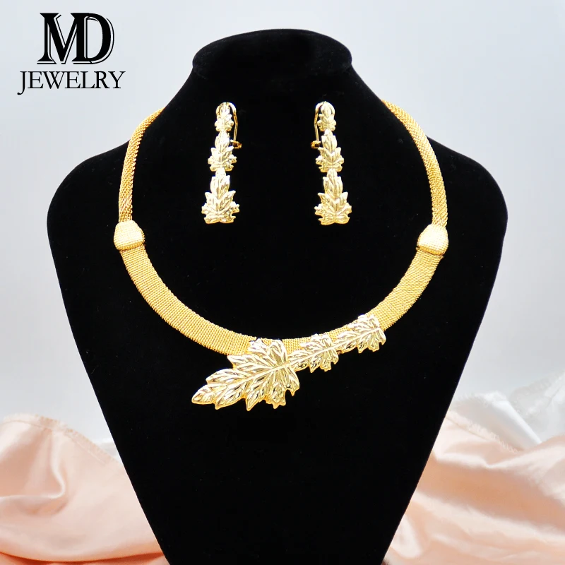 Elegant Wedding Jewelry Set Golden Leaf Design Necklace Earrings Set Fashion Women's Jewelry Wedding Party Christmas Gifts