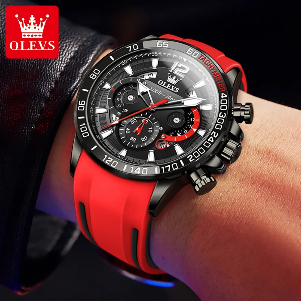 OLEVS New Fashion Men\'s Watches Rubber Strap Sports Quartz Wristwatch Luminous Waterproof Diver Watch Date Week Watches for Men