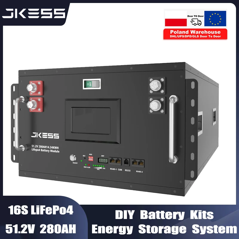 JKESS Batteriebox-Sets DIY Geeignet für Lifepo4 16S 51,2V 280AH 314AH 14,3KWH 15KWH Heim-Solarspeicher Powerbank-Box BMS LCD