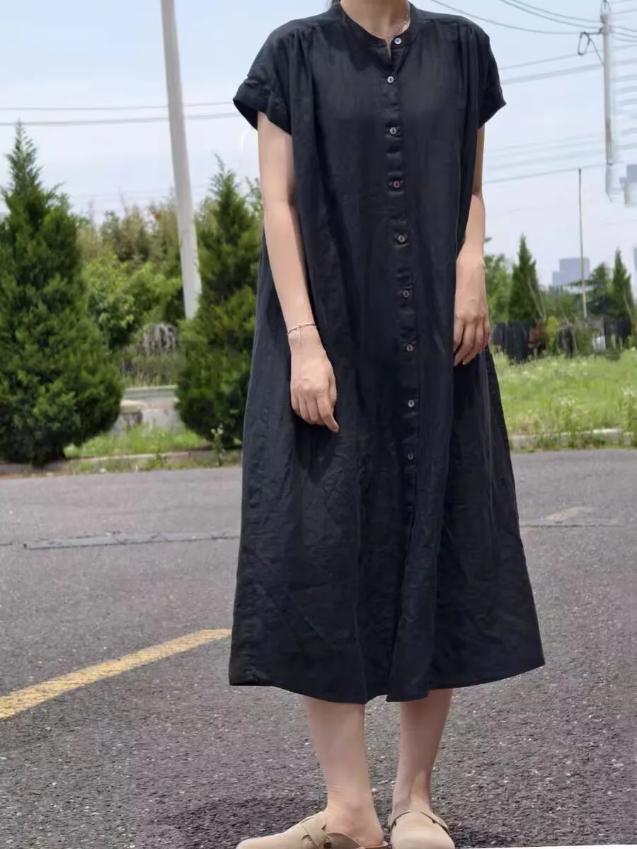 ฤดูร้อน 2025 ใหม่สไตล์ญี่ปุ่นผ้าฝ้ายเสื้อหลวมสบายSlimming A-Lineผ้าลินินBasic Robe N911