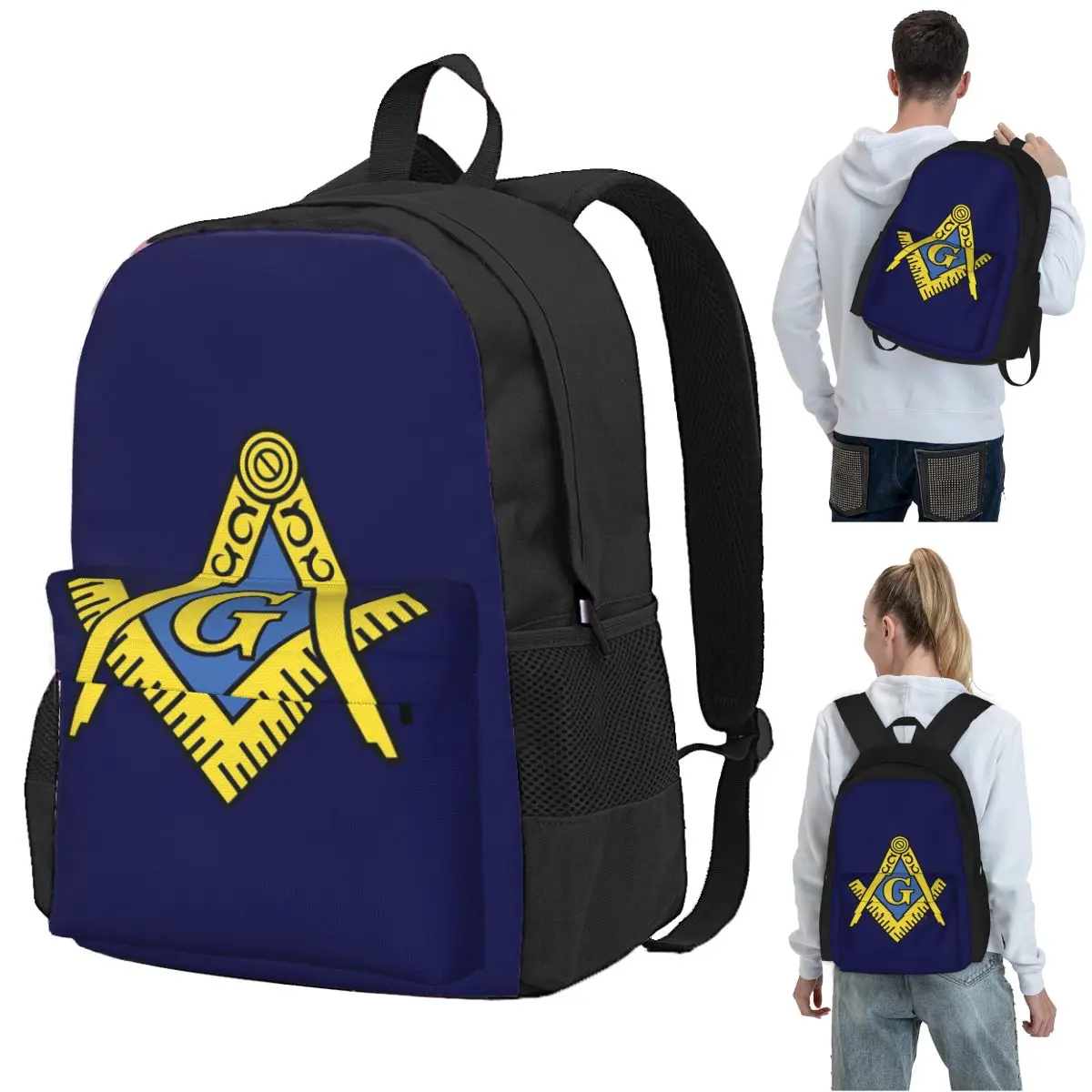 Freemason Pattern Classic Square & Compass Masonic Backpack Student BookBag Children School Bag Computer