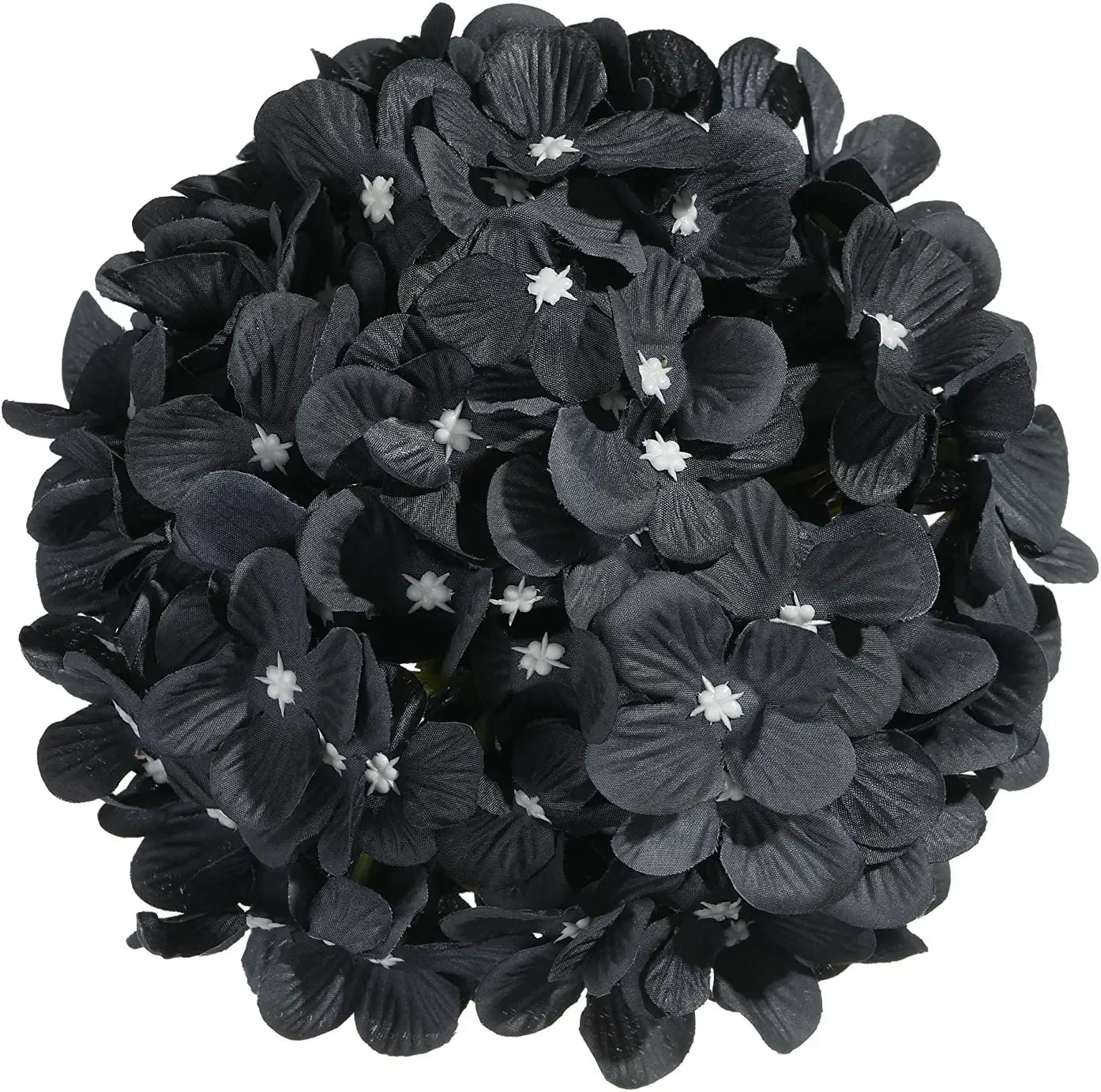 10PCS Silk Hydrangea Heads with Stems Artificial Flowers for Wedding Party Home Decor (Black)