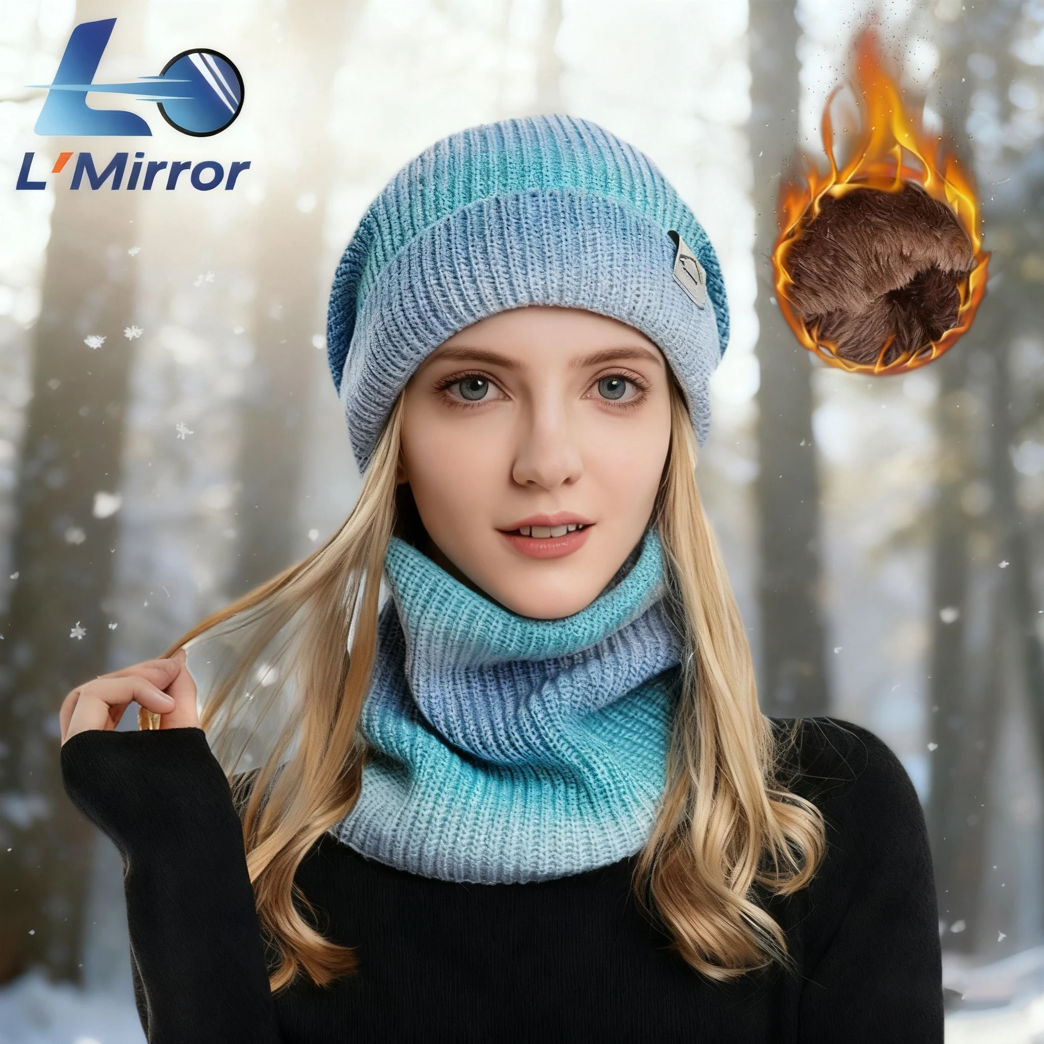 

L●Mirror Warm Thickened Knit Beanie Hat Neck Warmer-Fleece Lined Ski Hat for Men Women,Cozy Outdoor Sports Hiking Hat for Winter