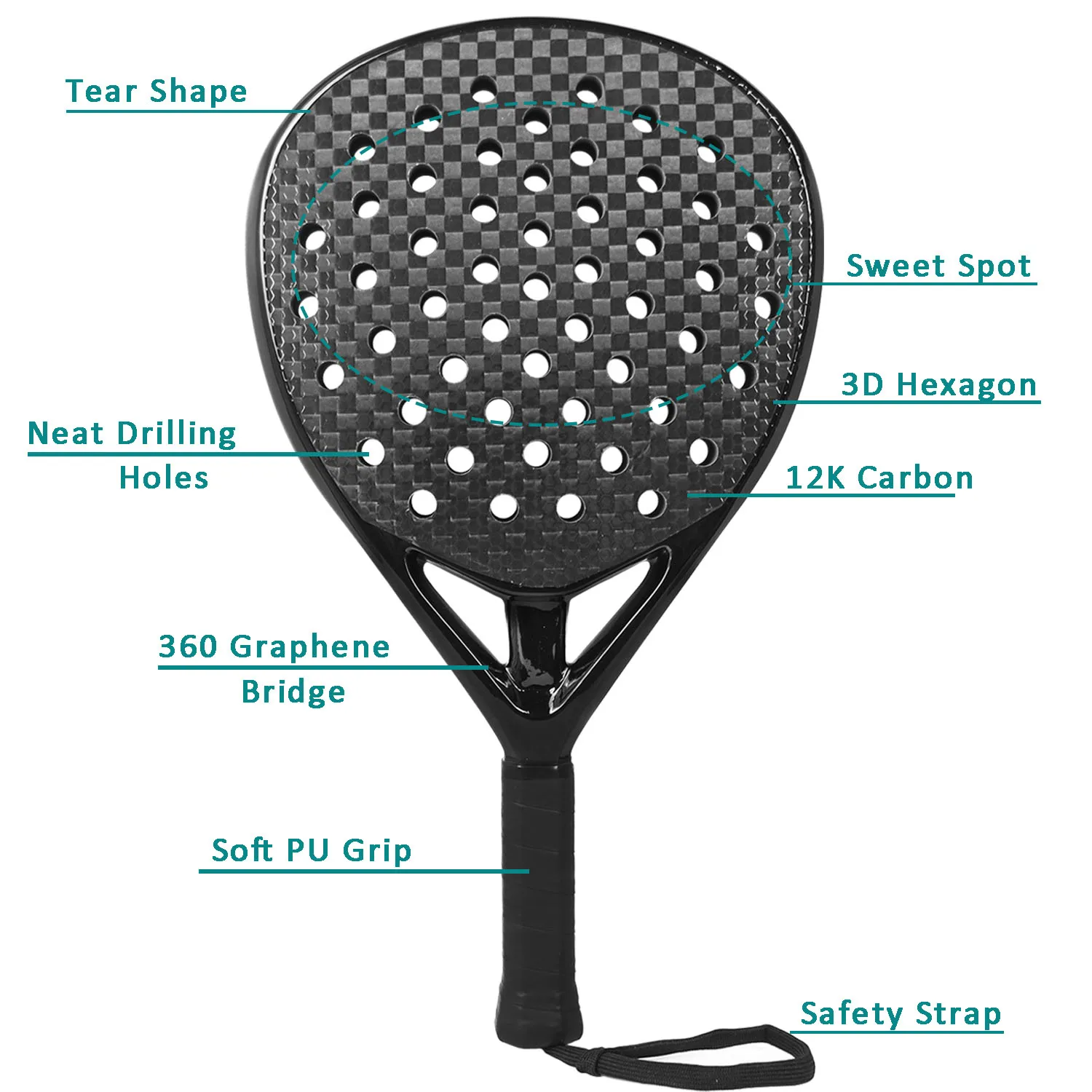 3K/12K Carbon Fiber Professional Tennis Padel Racket for Men Rough Surface with Eva Soft Memory Foam Core for Training