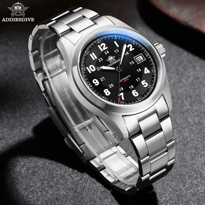 Addiesdive relógio masculino ad2048 pulseira de couro cristal safira 20bar mergulho bgw9 super luminoso relógios mecânicos automáticos