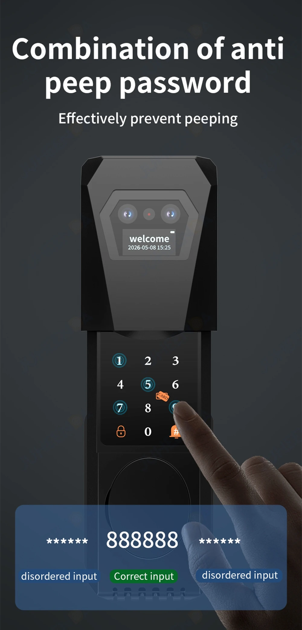Wasserdichtes Tuya Smart Fingerabdruck-Torschloss für den Außenbereich mit Gesichtserkennung, Türklingel, Video-Gegensprechanlage, RFID-Karte und digitalem Codezugang – Detail 9