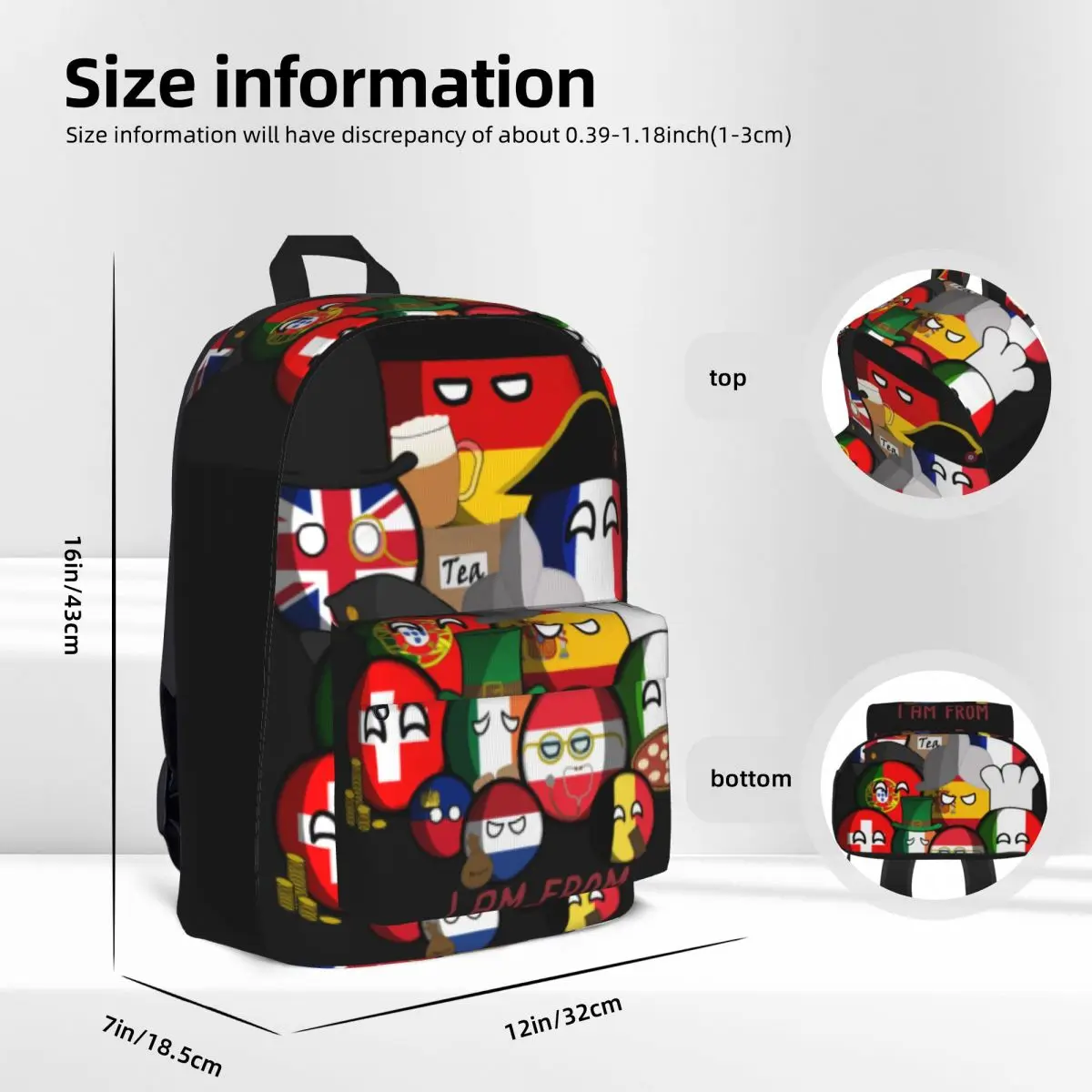 Countryball Manga Backpack Funny Cartoon Daily Backpacks Men Elegant School Bags Designer Lightweight Rucksack