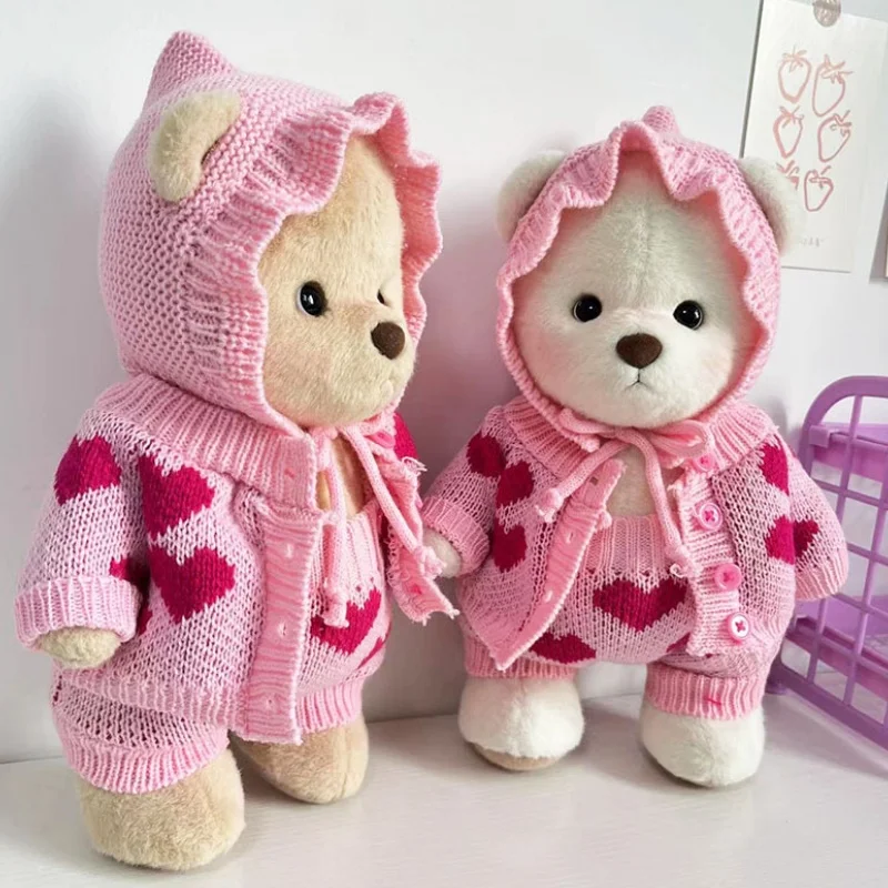 Conjunto de três peças de roupas cor de rosa, roupas de boneca urso, camisola do amor, decoração fofa, kawaii, apenas vendendo, venda quente, 30cm