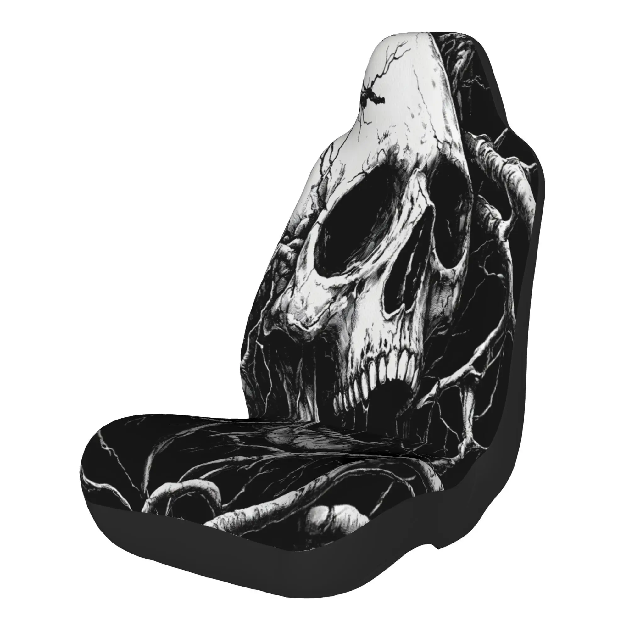 Two Pieces Of Artwork Featuring A Human Skull Intertwined With Gnarled Tree Roots In And. These Car Seat Covers Are Designed For