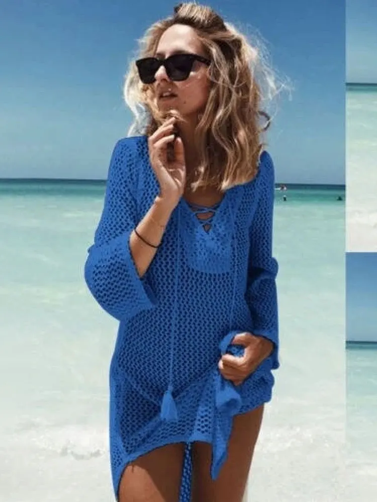 New Arrivals Sexy Beach Cover up Crochet White Swimwear Dress Ladies Bathing Suit Cover ups Beach Tunic Saida de Praia #Q188