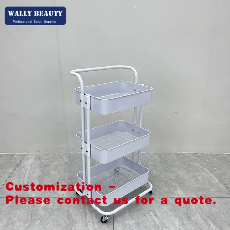 

Customize.White Three-layer Iron Trolley with Holes, Barber Shop Trolley Beauty Shop Storage Rack