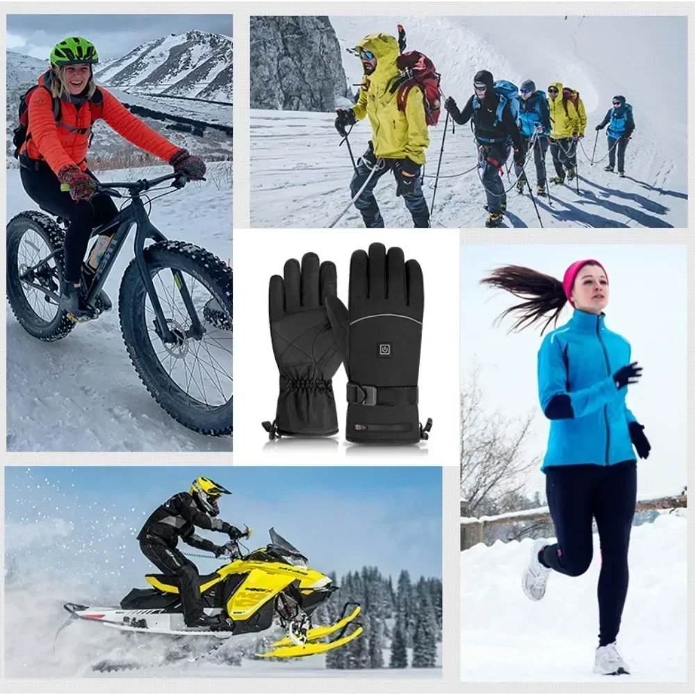 2x Electric Heated Skiing Gloves Thermal Heat Gloves Winter Warm Skiing Snowboarding Riding Waterproof Touch Screen Heated Glove