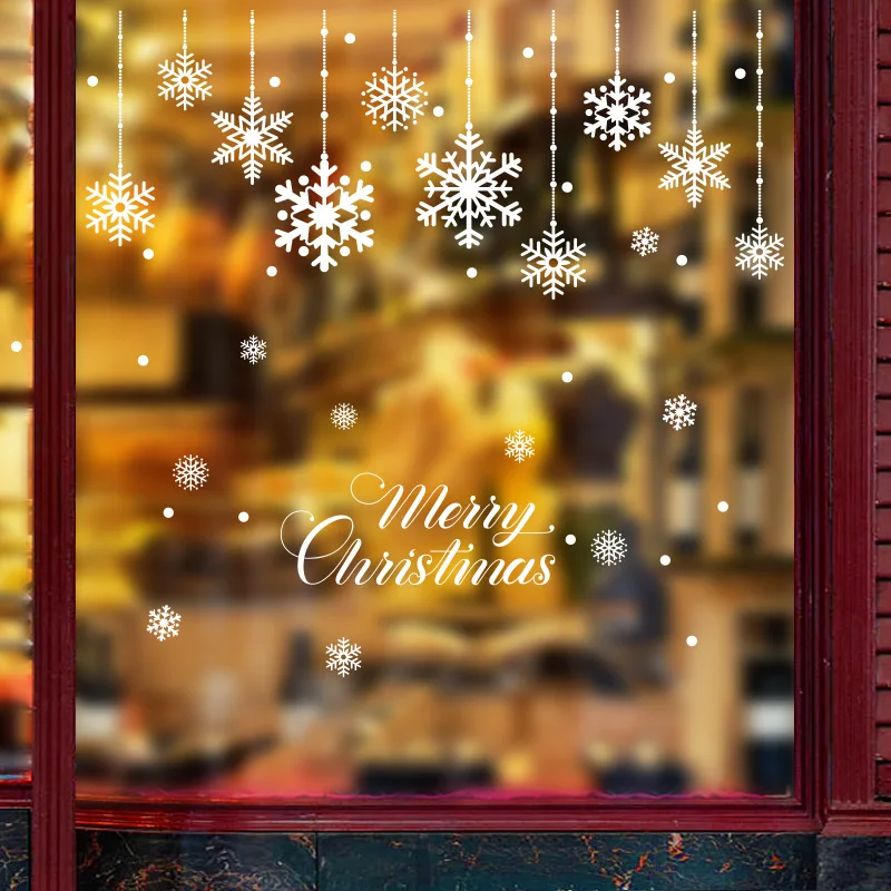 Snowflake Merry Christmas Electrostatic Sticker Glass Window Kids Room Home Decoration New Year Wall Stickers Decal Wallpaper