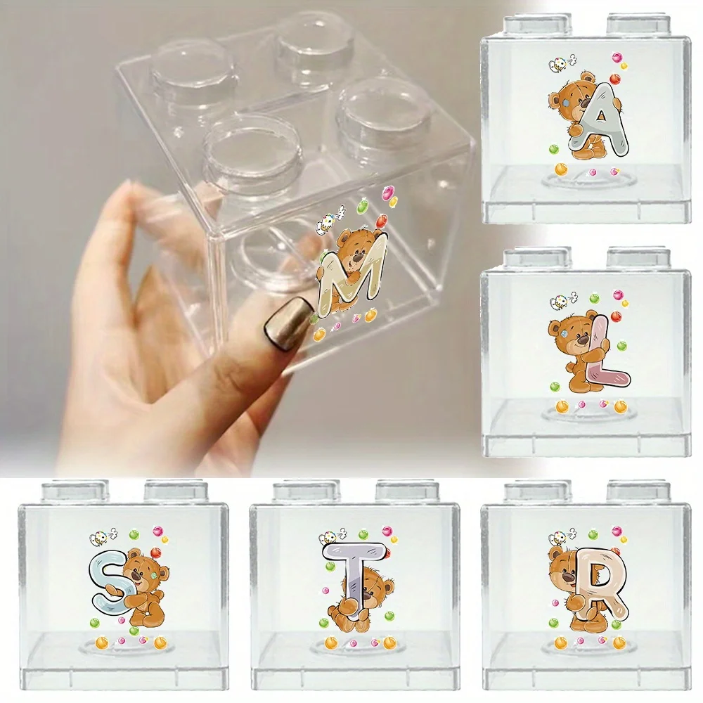 

Stackable Toy Money Box New Year Coin Bank Savings Box Building Block Shaped Coin Sorting Case Household Gifts Bear Pattern