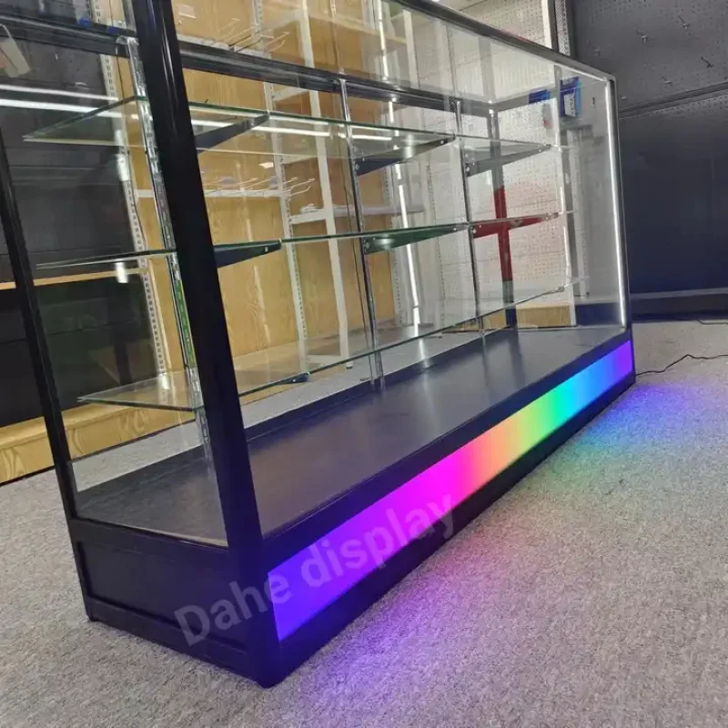 custom.Custom Size Lockable Aluminum Frame Display Showcase with Led Lights Counter Display for Store Mall and Reta