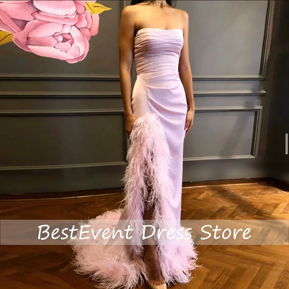 Light Pink Evening Dresses Feather Luxury Party Dresses Mermaid Elegant Long Formal Prom Gowns for Women Bespoke Customized