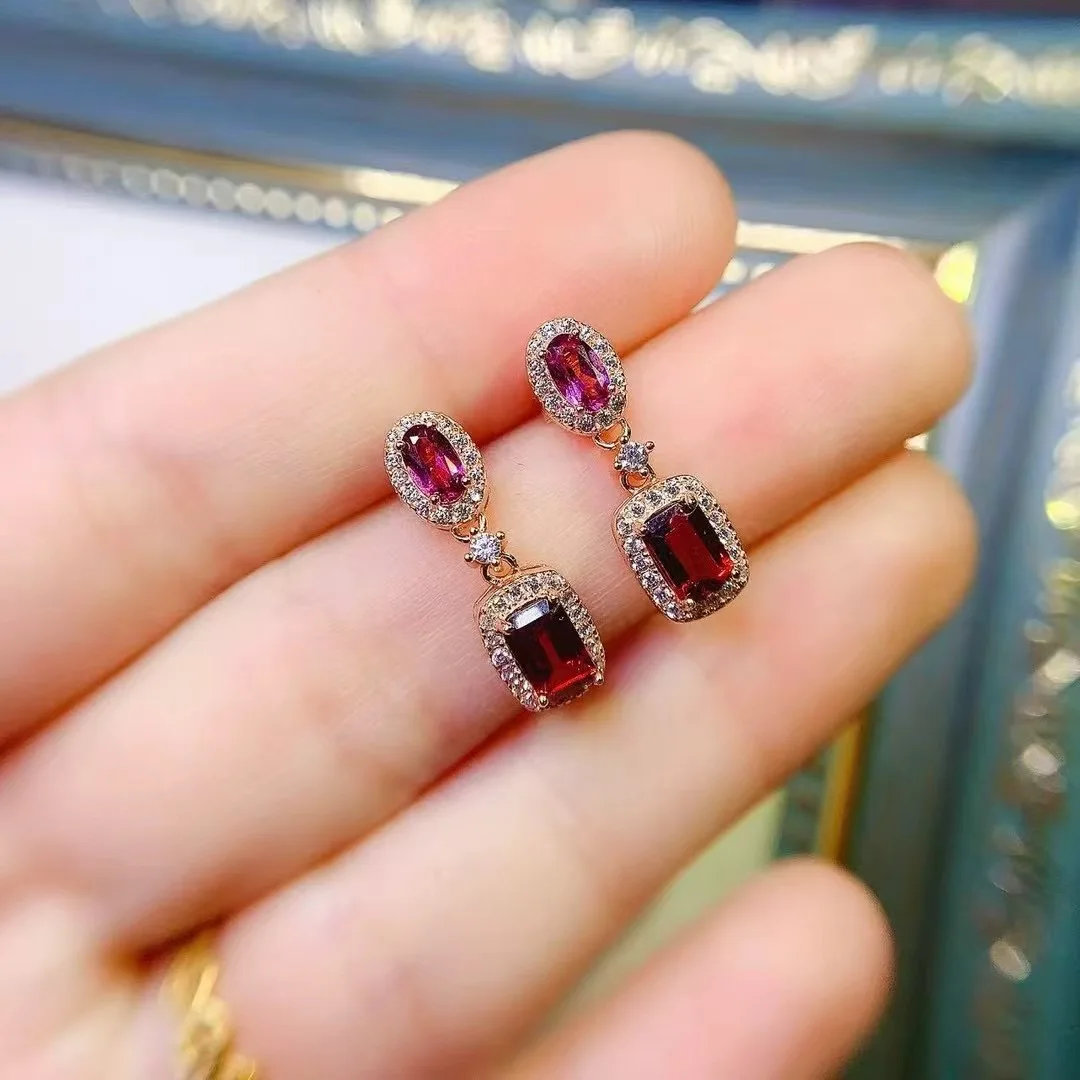 

KJJEAXCMY High End Women's Earrings Natural Garnet S925 Silver with Electroplating Boasting High Clarity Full Brilliance