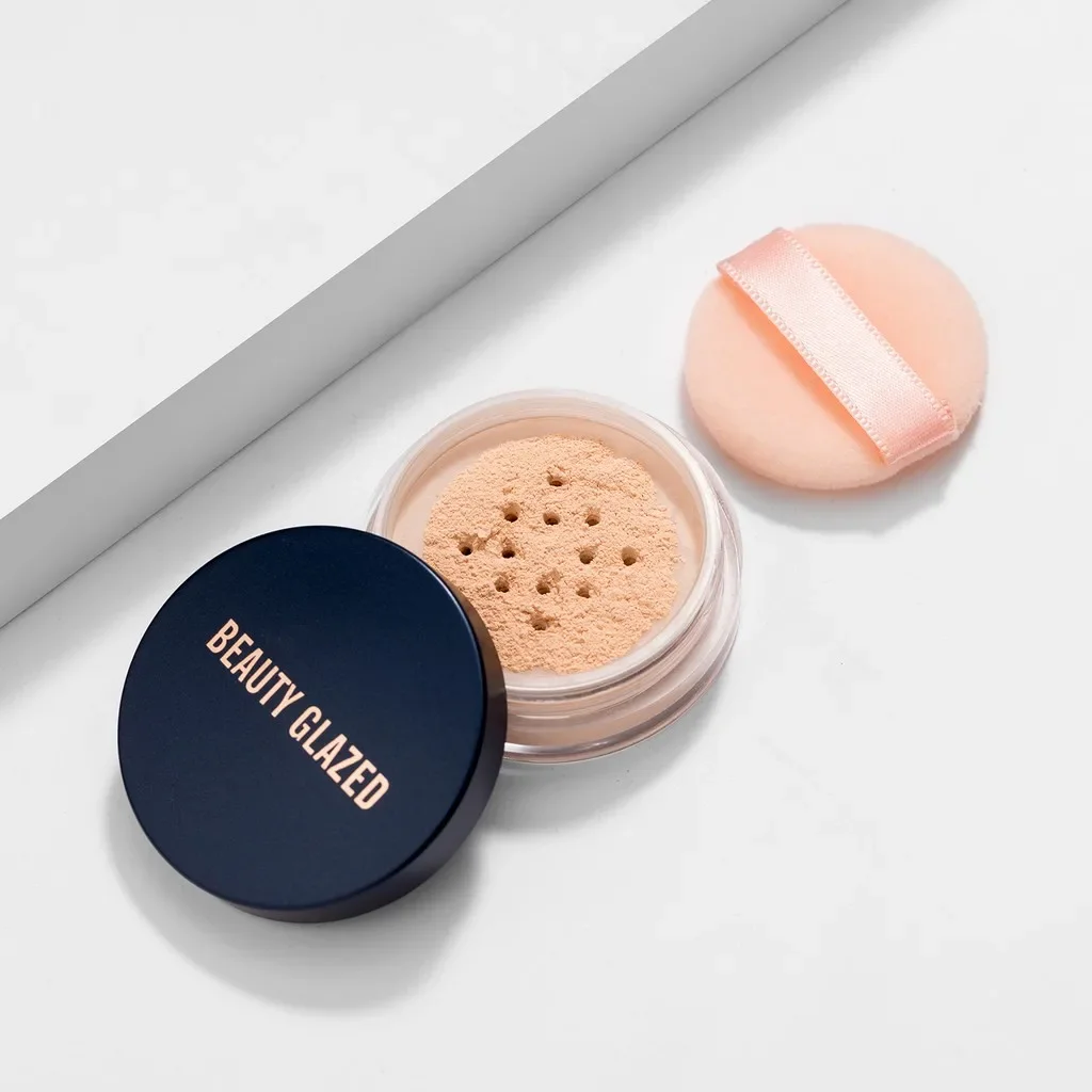 BEAUTY GLAZED Cipria in polvere impermeabile, senza peso, morbido velluto sfocato con soffio cosmetico, controllo dell'olio, polvere compatta Mak