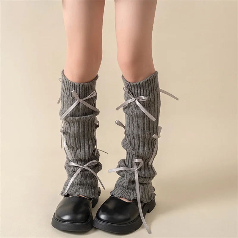 1Piece Bow Girls Leg Warmer Elegant Children's Long Stocking Knitted Fashion Foot Cover Socks Crochet Loose Leg Warmer 3-12Years