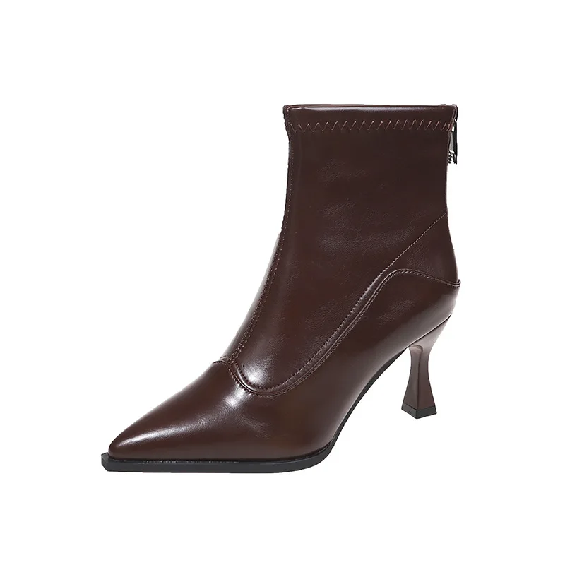 النساء عالية الكعب الأحذية الجلدية القصيرة 2025 جديد الإناث وأشار رقيقة كعب الأحذية السيدات الكاحل أحذية بوت قصيرة بوتاس موهير Bottes فام #5