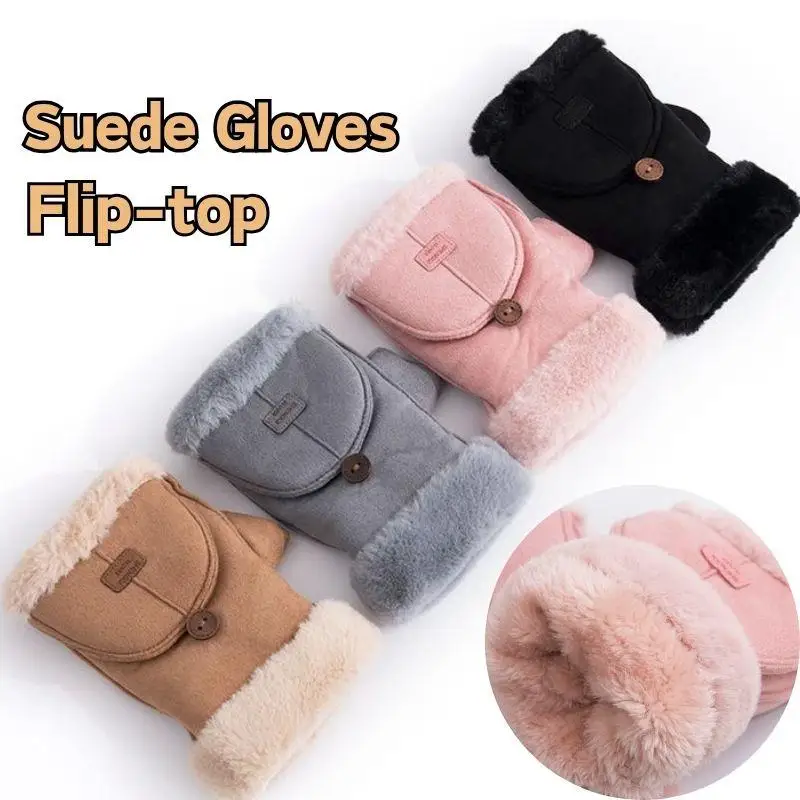 أزياء المرأة الجلد المدبوغ قفازات الوجه غطاء دافئ المخملية القفاز شاشة تعمل باللمس نصف اصبع القفازات الحرارية في الهواء الطلق الكتابة قفازات ركوب الدراجات #3