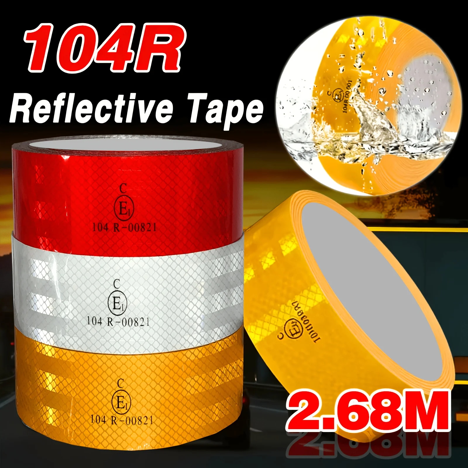 104R Safety Sign Reflective Tape Sticker Self-Adhesive Warning Tape Car Motorcycle Helmet Truck Body Safety Reflective Label PET