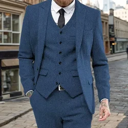 Formal Herringbone Men's Suits 3 Pieces Blazer Vest and Pants Set Vintage Tuxedo Suits for Men  Wedding Dinner Ceremony Banquet