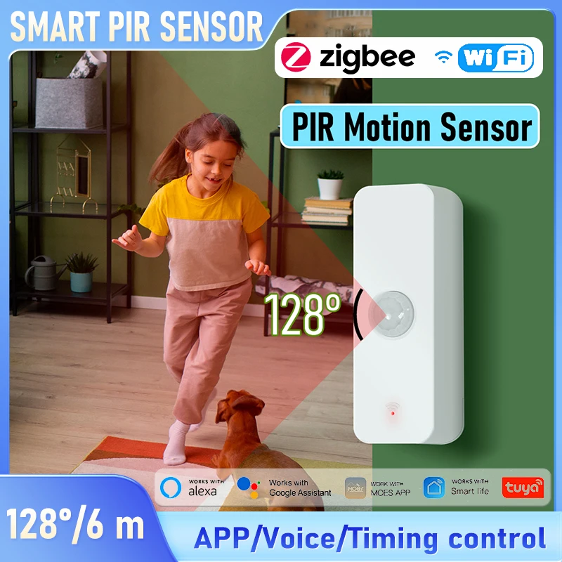 

Tuya Zigbee/WiFi Mini PIR Motion Sensor For Smart Home Security, App/Voice Timer Control, Compatible with Alexa Google Home