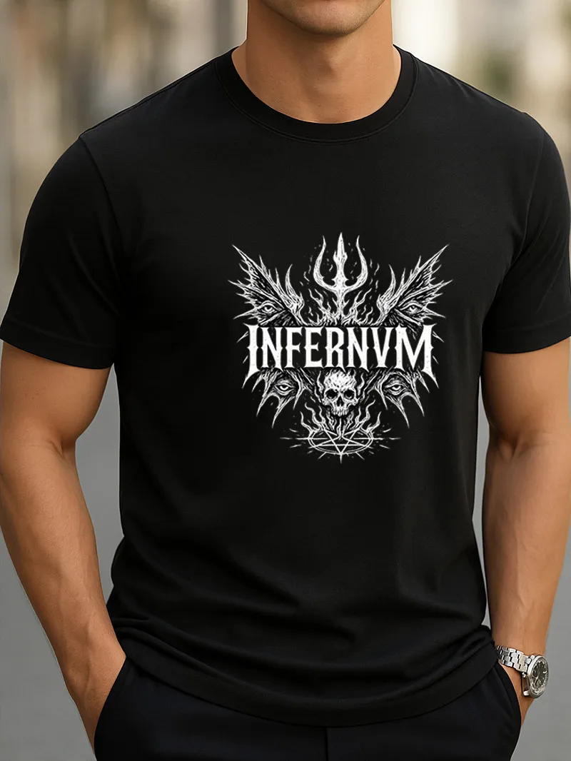 

INFERNUM Готическая футболка с рисунком Черная металлическая эстетичная футболка Унисекс Уличная одежда