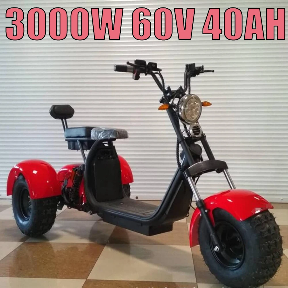 New Electric Tricycle 12Inch Fat Tire 3000W60V40AH Lithium Battery Mountain Electric Dirt Bike Full Suspension Electric Scooter