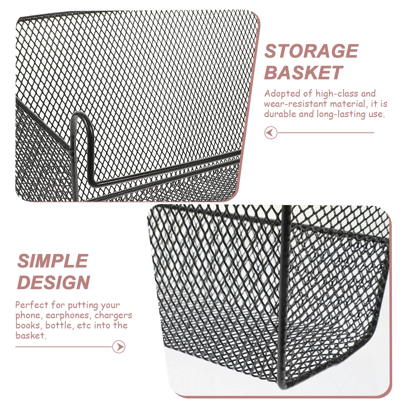 

2Pcs Storage Basket Household Iron Wire Multi-Function Hanging Organizer for Dorm Bedside Cabinet Phone Bottle Books
