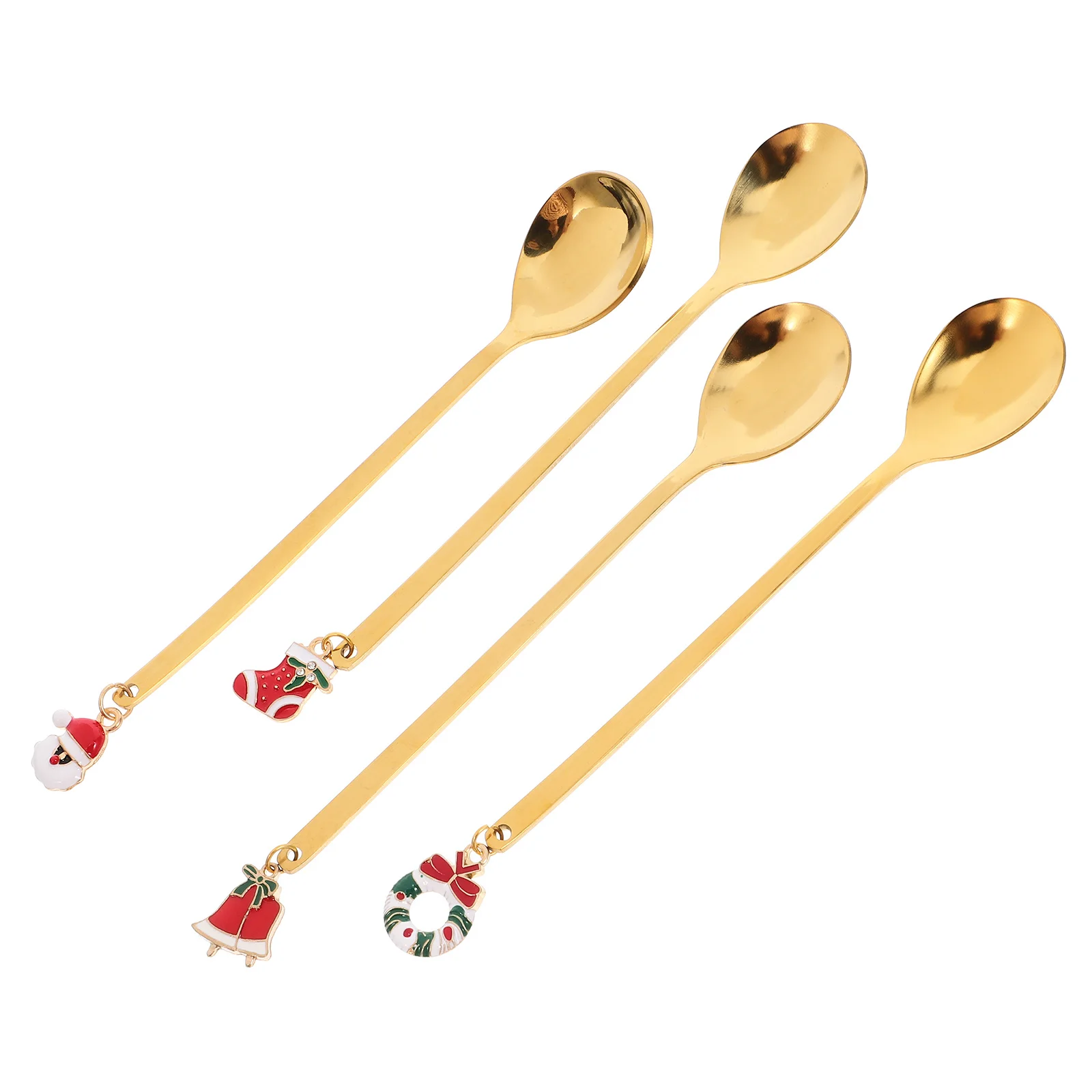 

4pcs Stainless Steel Christmas Pendant Coffee Stirring Spoons Dessert Tea Spoon For Xmas Party Metal Small Spoon Multipurpose