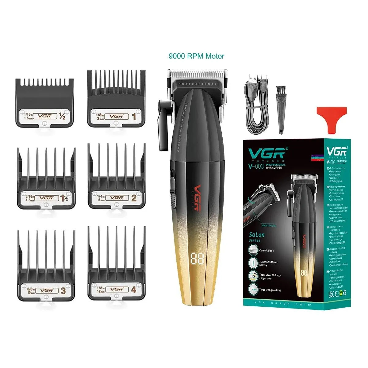 Cortadora de pelo VGR, cortadora de pelo profesional, cortadora eléctrica, Máquina para cortar cabello inalámbrica, cortadora de 9000RPM para hombres, V-003