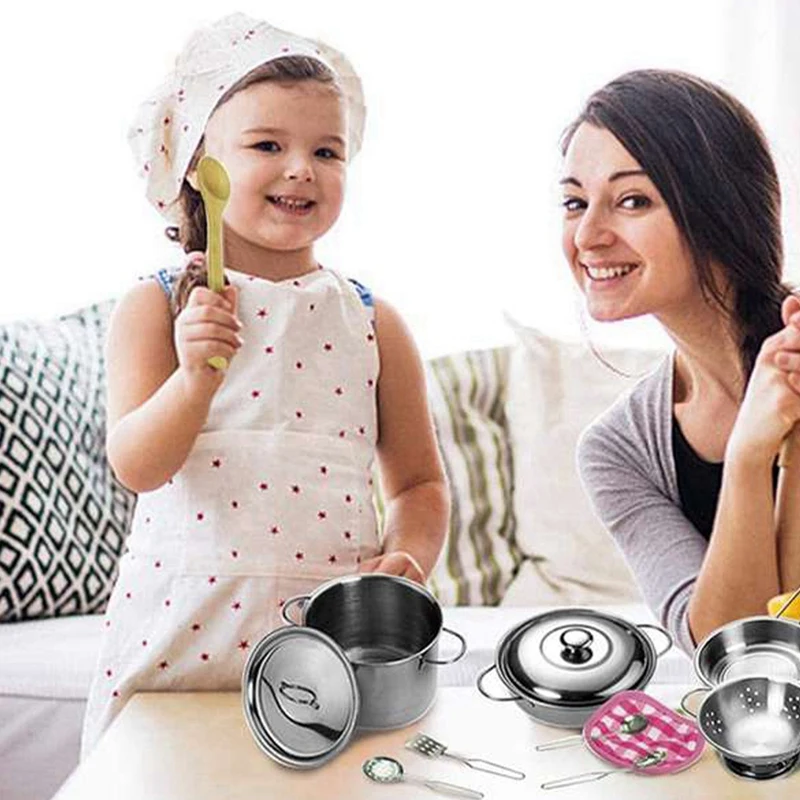 12 Pieces Pots And Pans Toys Simulation Stainless Steel Toys Play Pots And Pans Toy Set Kitchen Play Set For Children