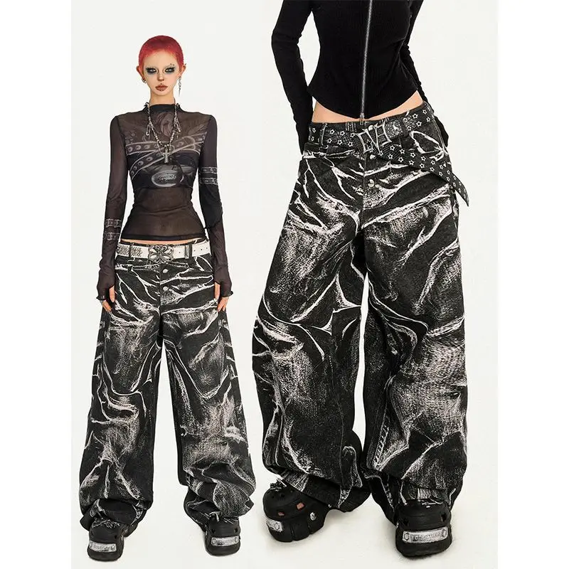

Женские панк-джинсы багги с эффектом тай-дай Abi Y2K, мужские джинсовые брюки в стиле японского киберпанка, гранж, харадзюку, ковбойские, широкие, в стиле Dark Academia, 2000-х годов