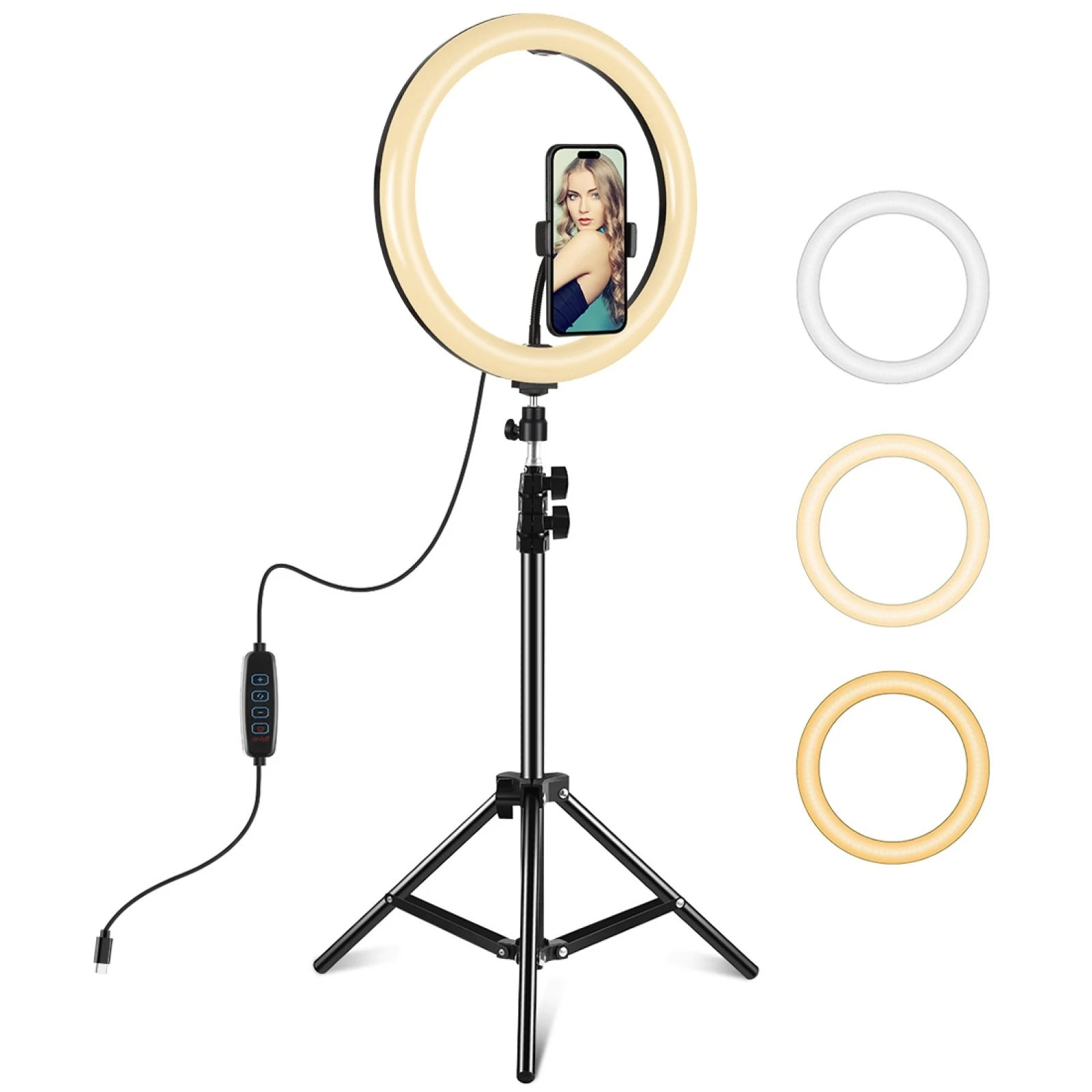 

PULUZ 11.8 inch 30cm Ring Light + 1.1m Tripod Mount Type-C 3 Modes Dimmable Dual Color Temperature LED Ring Vlogging Video Light