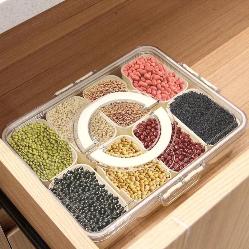 4/8 Grids Food Divided Serving Tray with Lids Portable Fruits Nuts Candy Spice Refrigerator Storage Box Snack Food Container