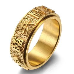 Buddha Commander Men's Luck And Wealth Mantra Ring Taoism The Eight Diagrams Rotating Rings With Mantroy For Man Jewelry