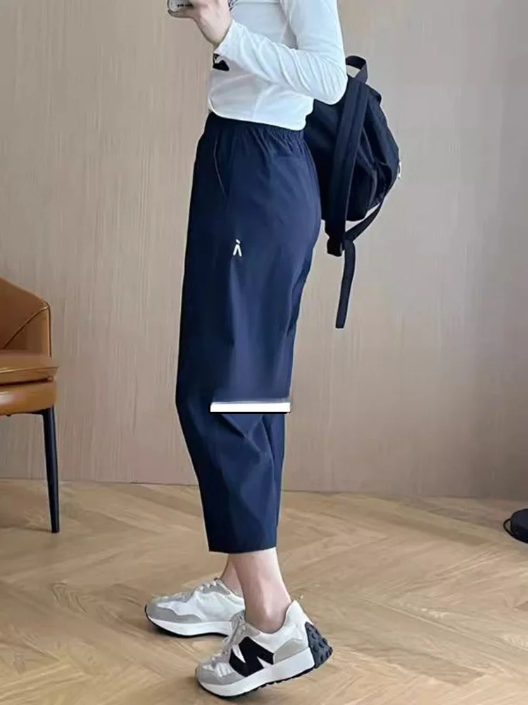 Pantalones deportivos Qui Dry Ice Silk Harem para mujer, pantalones finos de verano con cintura elástica, nueve puntos, adelgazantes, repollo, pantalones para papá mayor, para ir al trabajo