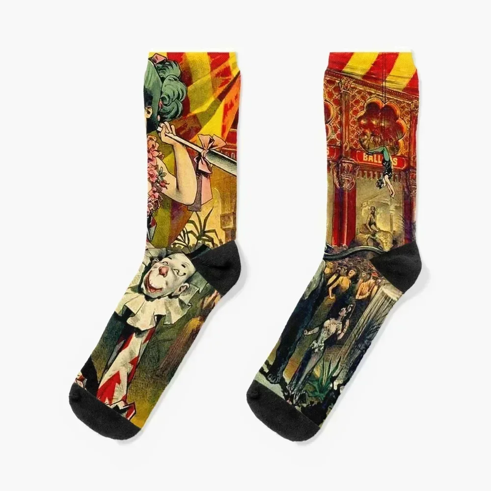 

CIRCUS : Vintage 1890 Circus Advertising Print Socks with print designer brand aesthetic kawaii Women Socks Men's