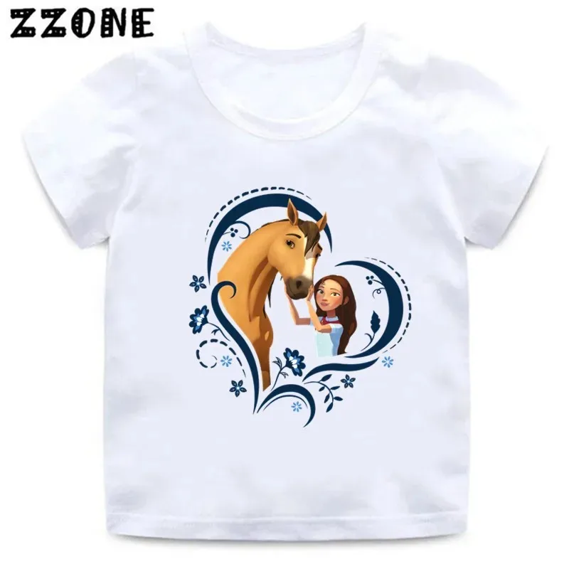 Lucky & Mustang Spirit Horse Cartoon Kids Funny T-Shirts Cute Girls Clothes Baby Boys T shirt Summer Cotton White Children Tops