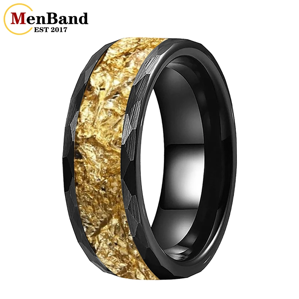 

Мужской браслет 8 мм, черная кованая золотая фольга, инкрустация, вольфрамовые обручальные кольца, юбилейные мужские кольца, ювелирные изделия, подарки, бесплатная гравировка