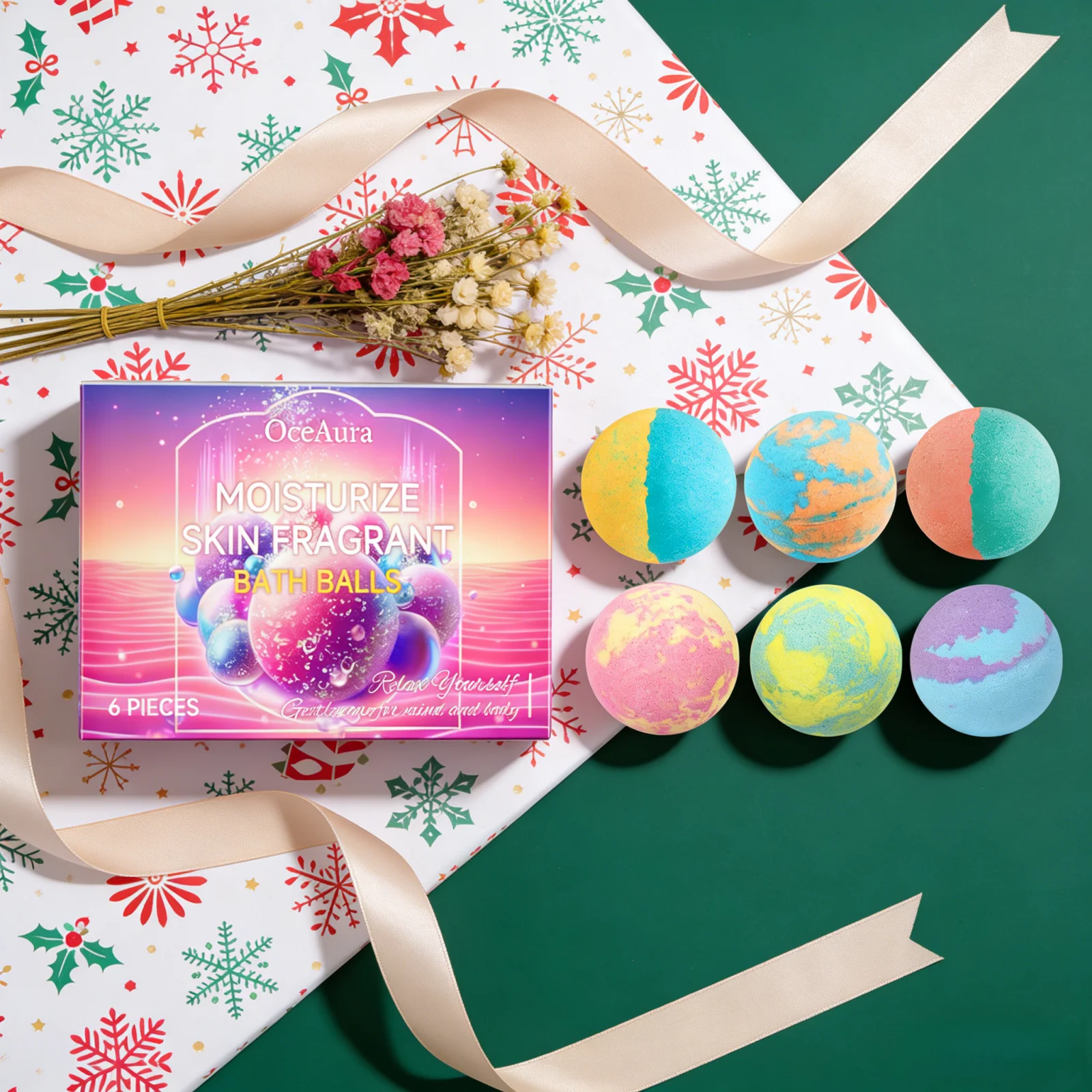 

OceAura Bath Balls Mixed Color Stress Relief Deep Moisturizing Skin Care Long Lasting Fragrant Home Spa Bath Products 6 Pieces