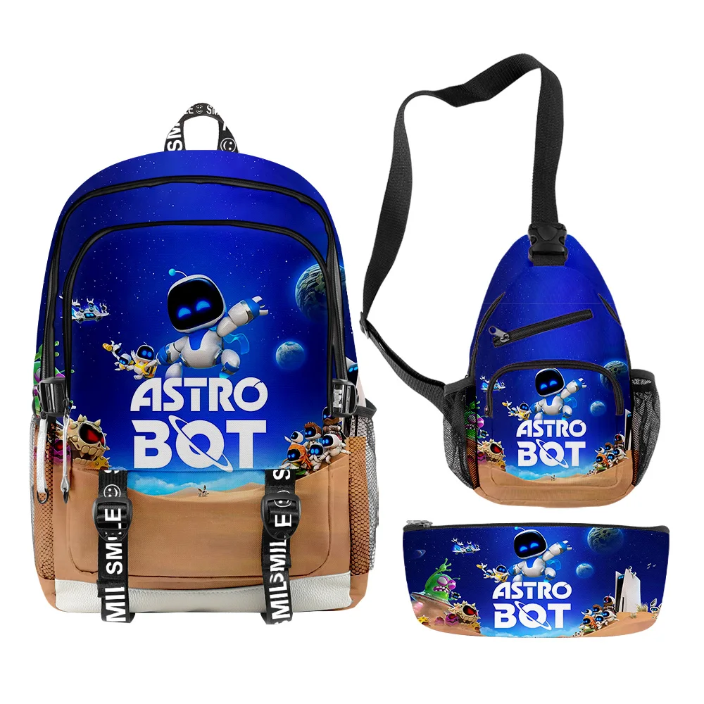 Hip Hop Popular Novelty astro bot 3D Print 3pcs/Set Student School Bags multifunction Travel Backpack Chest Bag Pencil Case