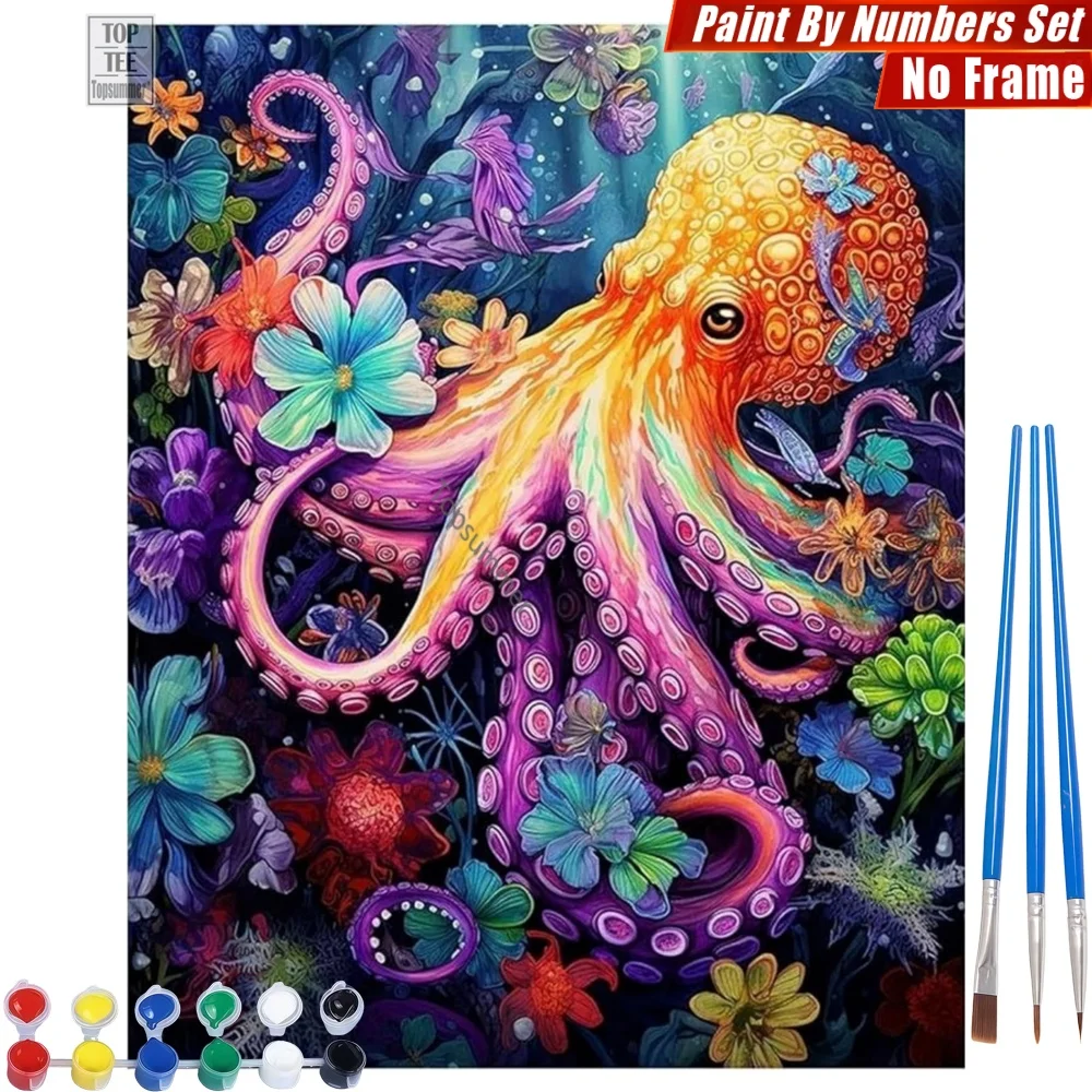 

Octopus colorful flowers Digital Oil Painting Kit - Dreamy mysterious ocean Creative Family Fun Teacher'S Day Gift For Teacher