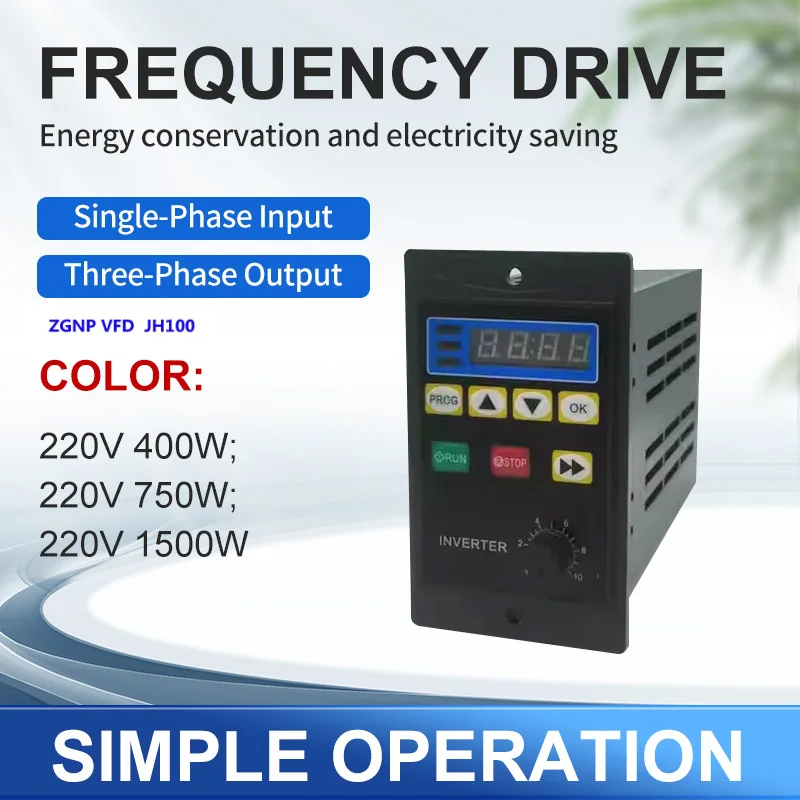 Napęd częstotliwości ZGNP 220 V — 0,75 kW, 1,5 kW, 2,2 kW, wejście jednofazowe, wyjście trójfazowe