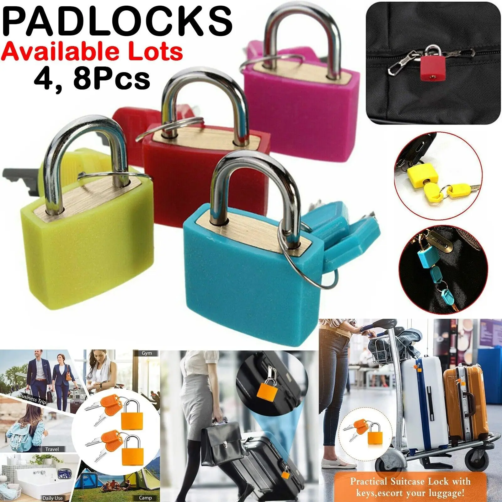 Keyed Padlock Heavy Duty Cast Iron Outdoor Security Shackle Bag Lock with Keys