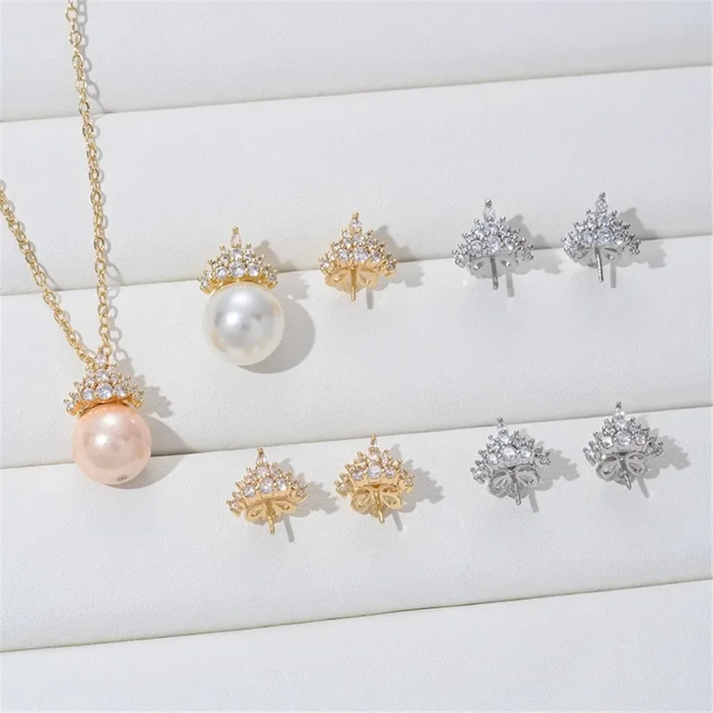 

14K Gold-plated and Zirconium-inlaid Ice Snow Crown Stud Pendant Accessories, Diy Beaded Bracelet, Necklace Earrings Materials