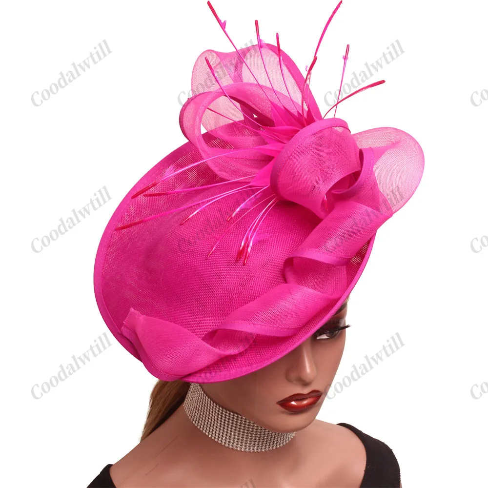 

Женская шляпа-дерби, элегантная чародейка для чаепития, шляпа в Кентукки, шляпа-таблетка с цветочными перьями для коктейльного свадебного головного убора