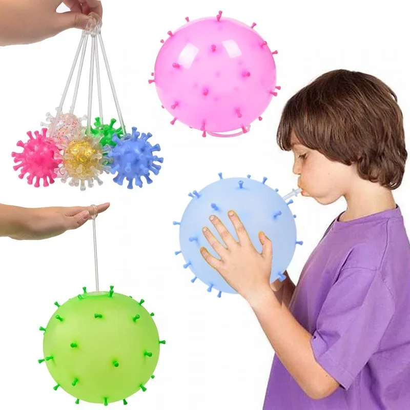 Funny Blowing Thorn Ball Vent Smash Toy Boys Inflatable Hairball Kids Toys Water Balloon Squeeze Novelty Party Toys for Children